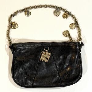 JUICY COUTURE Black Leather Gold Charm Handle RARE Y2K 90s Vintage